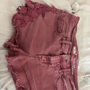 Maroon denim shorts